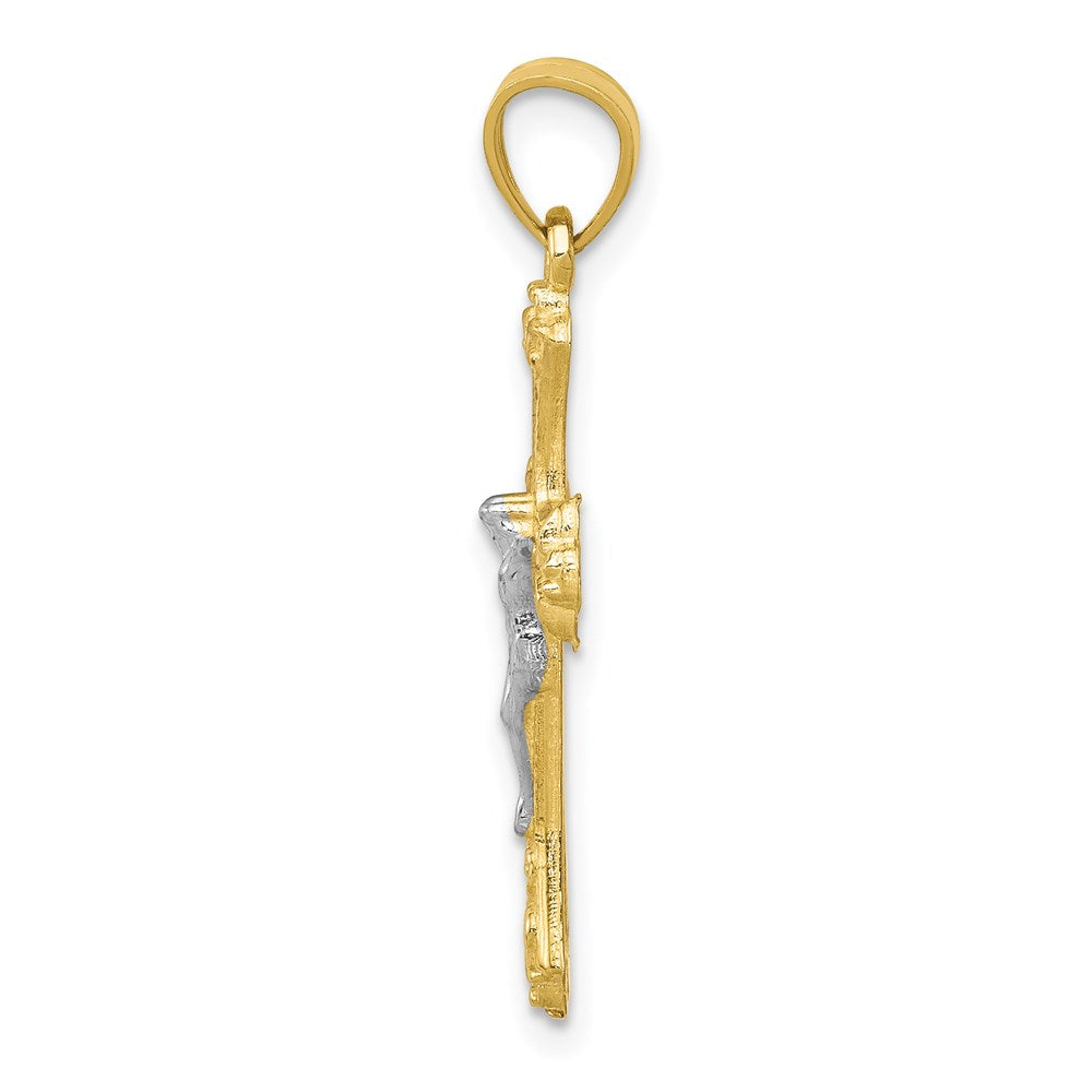 Million Charms 10K Yellow Gold Themed, Rhodium-plated Fleur De Lis Relgious Crucifix Pendant