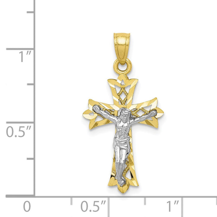 Million Charms 10K Yellow Gold Themed, Rhodium-plated Filigree Relgious Crucifix Pendant