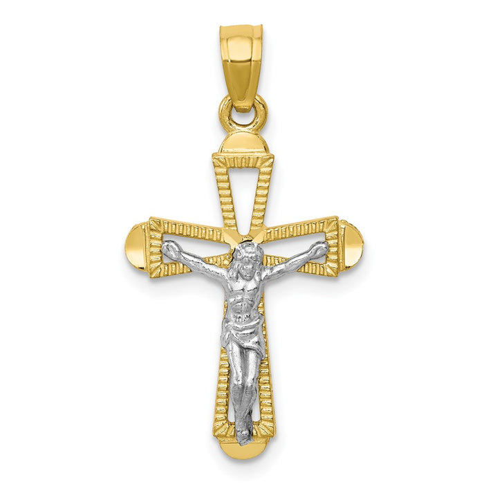 Million Charms 10K Yellow Gold Themed, Rhodium-plated Relgious Crucifix Pendant