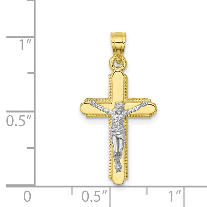 Million Charms 10K Yellow Gold Themed, Rhodium-plated Relgious Crucifix Pendant