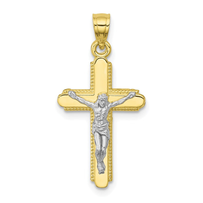 Million Charms 10K Yellow Gold Themed, Rhodium-plated Relgious Crucifix Pendant