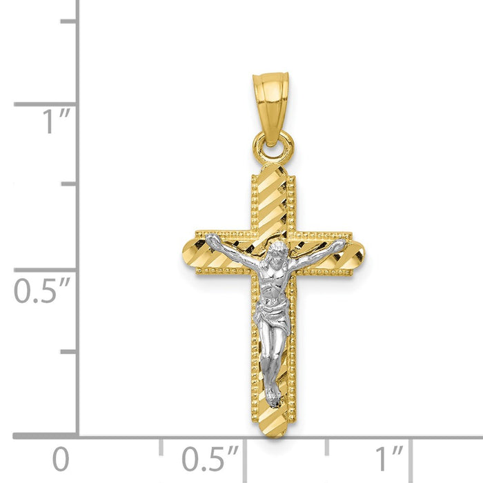 Million Charms 10K Yellow Gold Themed, Rhodium-plated Diamond-Cut Relgious Crucifix Pendant