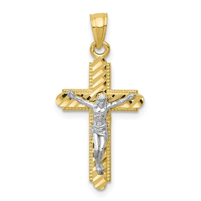 Million Charms 10K Yellow Gold Themed, Rhodium-plated Diamond-Cut Relgious Crucifix Pendant