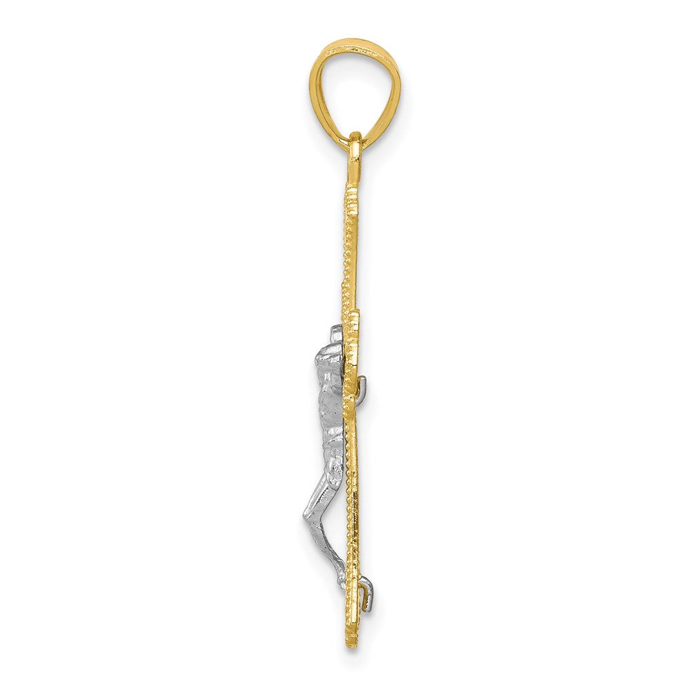 Million Charms 10K Yellow Gold Themed, Rhodium-plated Diamond-Cut Relgious Crucifix Pendant
