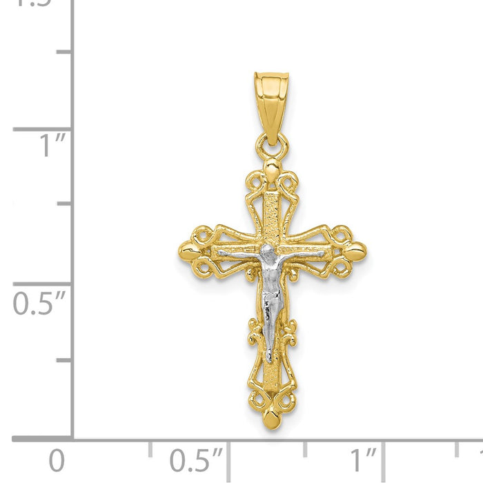 Million Charms 10K Yellow Gold Themed, Rhodium-plated Relgious Crucifix Pendant