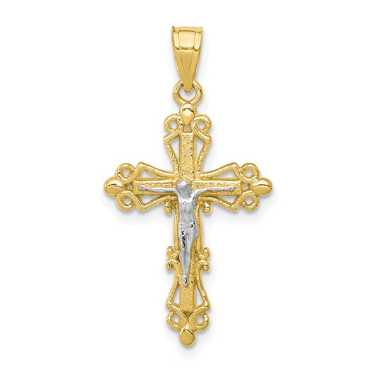 Million Charms 10K Yellow Gold Themed, Rhodium-plated Relgious Crucifix Pendant