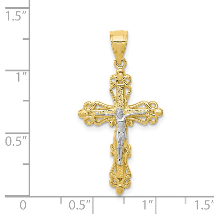 Million Charms 10K Yellow Gold Themed, Rhodium-plated Relgious Crucifix Pendant