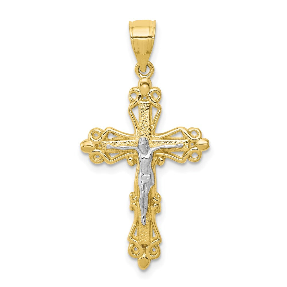 Million Charms 10K Yellow Gold Themed, Rhodium-plated Relgious Crucifix Pendant