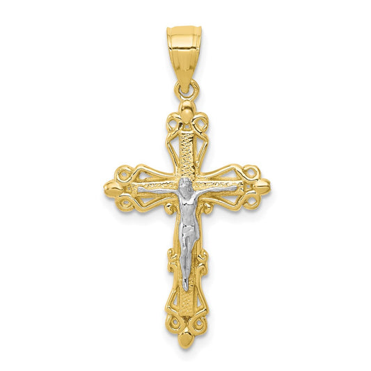Million Charms 10K Yellow Gold Themed, Rhodium-plated Relgious Crucifix Pendant