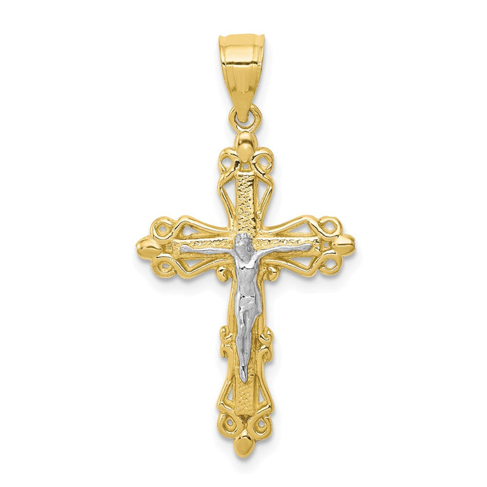 Million Charms 10K Yellow Gold Themed, Rhodium-plated Relgious Crucifix Pendant