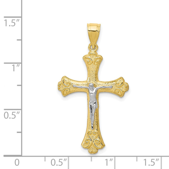 Million Charms 10K Yellow Gold Themed, Rhodium-plated Fleur De Lis Relgious Crucifix Pendant