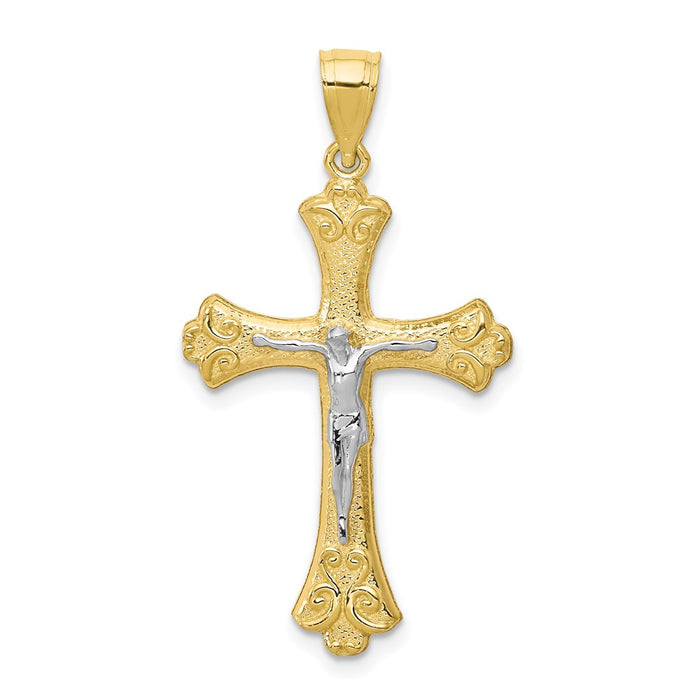 Million Charms 10K Yellow Gold Themed, Rhodium-plated Fleur De Lis Relgious Crucifix Pendant