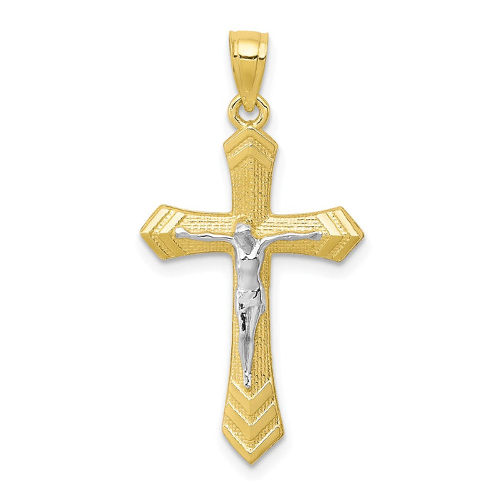 Million Charms 10K Yellow Gold Themed, Rhodium-plated Passion Relgious Crucifix Pendant