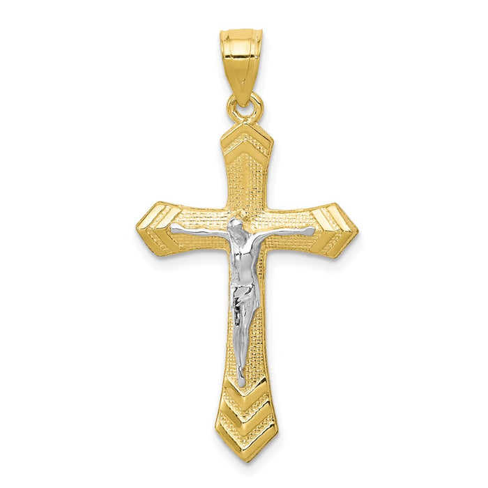 Million Charms 10K Yellow Gold Themed, Rhodium-plated Passion Relgious Crucifix Pendant