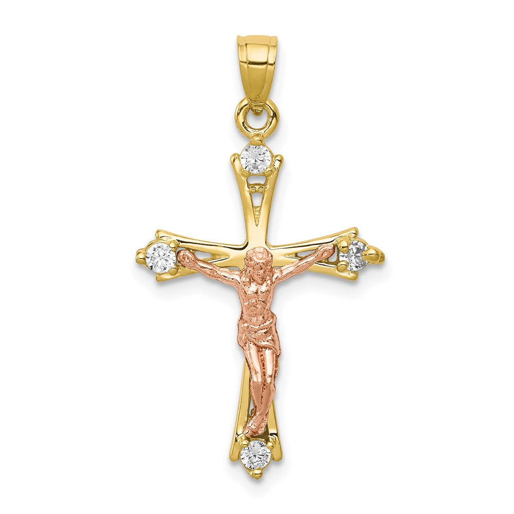 Million Charms 10K Two-Tone (Cubic Zirconia) CZ Relgious Crucifix Pendant