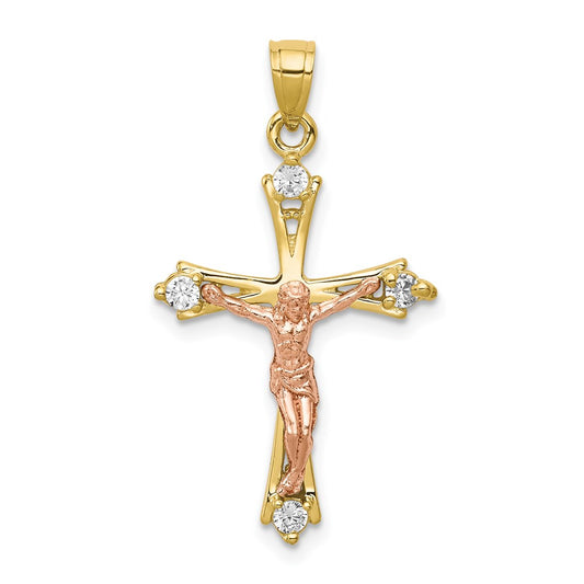 Million Charms 10K Two-Tone (Cubic Zirconia) CZ Relgious Crucifix Pendant