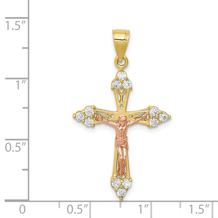 Million Charms 10K Two-Tone (Cubic Zirconia) CZ Relgious Crucifix Pendant