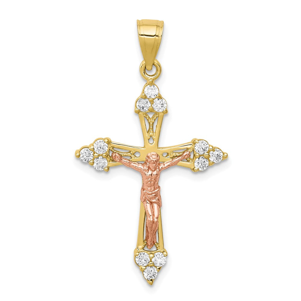 Million Charms 10K Two-Tone (Cubic Zirconia) CZ Relgious Crucifix Pendant