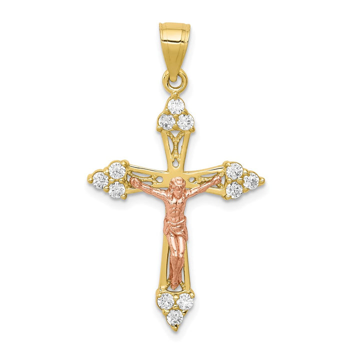 Million Charms 10K Two-Tone (Cubic Zirconia) CZ Relgious Crucifix Pendant