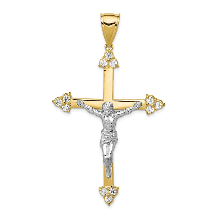 Million Charms 10K Yellow Gold Themed & Rhodium-plated (Cubic Zirconia) CZ Relgious Crucifix Pendant