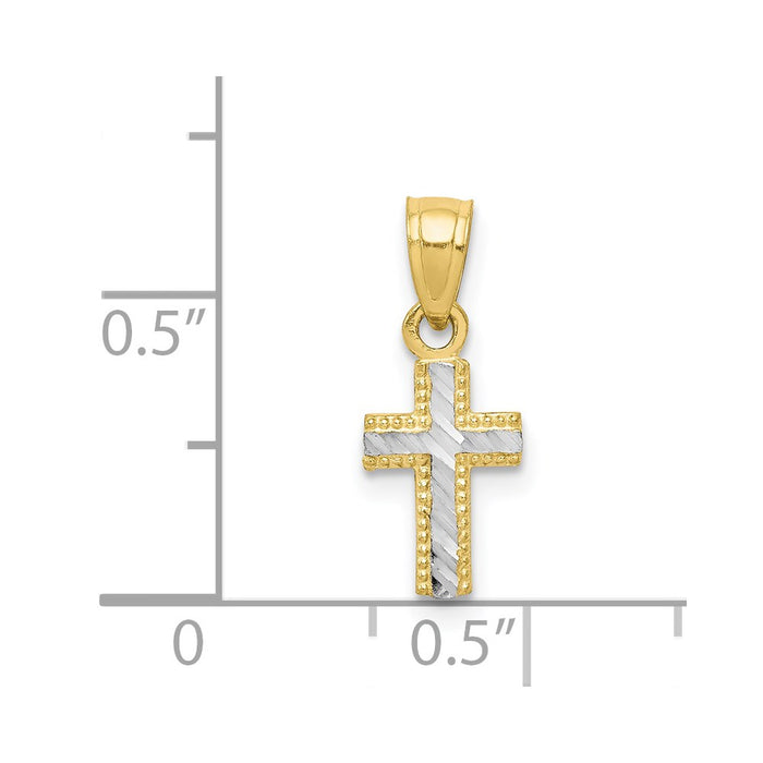 Million Charms 10K Yellow Gold Themed, Rhodium-plated Tiny Diamond-Cut Relgious Cross Pendant