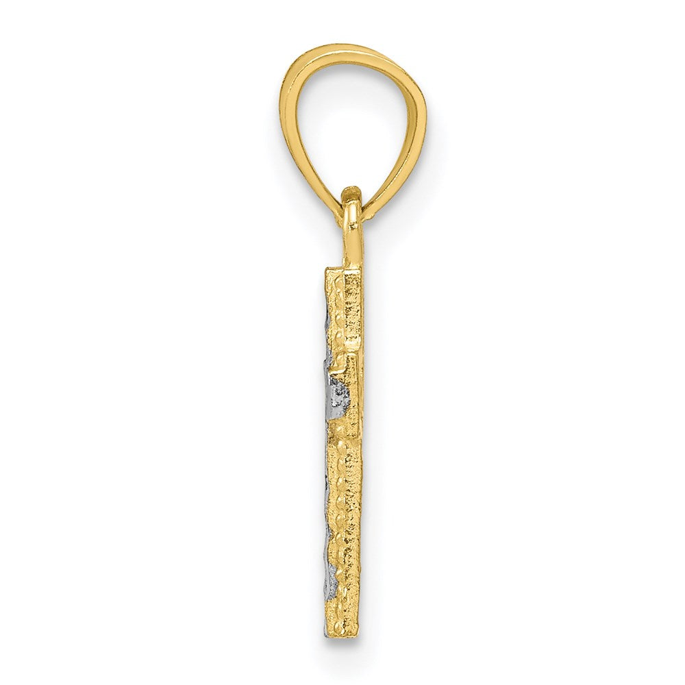 Million Charms 10K Yellow Gold Themed, Rhodium-plated Tiny Diamond-Cut Relgious Cross Pendant