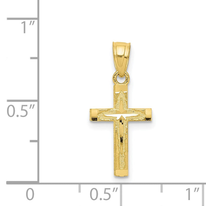 Million Charms 10K Yellow Gold Themed Diamond-Cut Relgious Cross Pendant