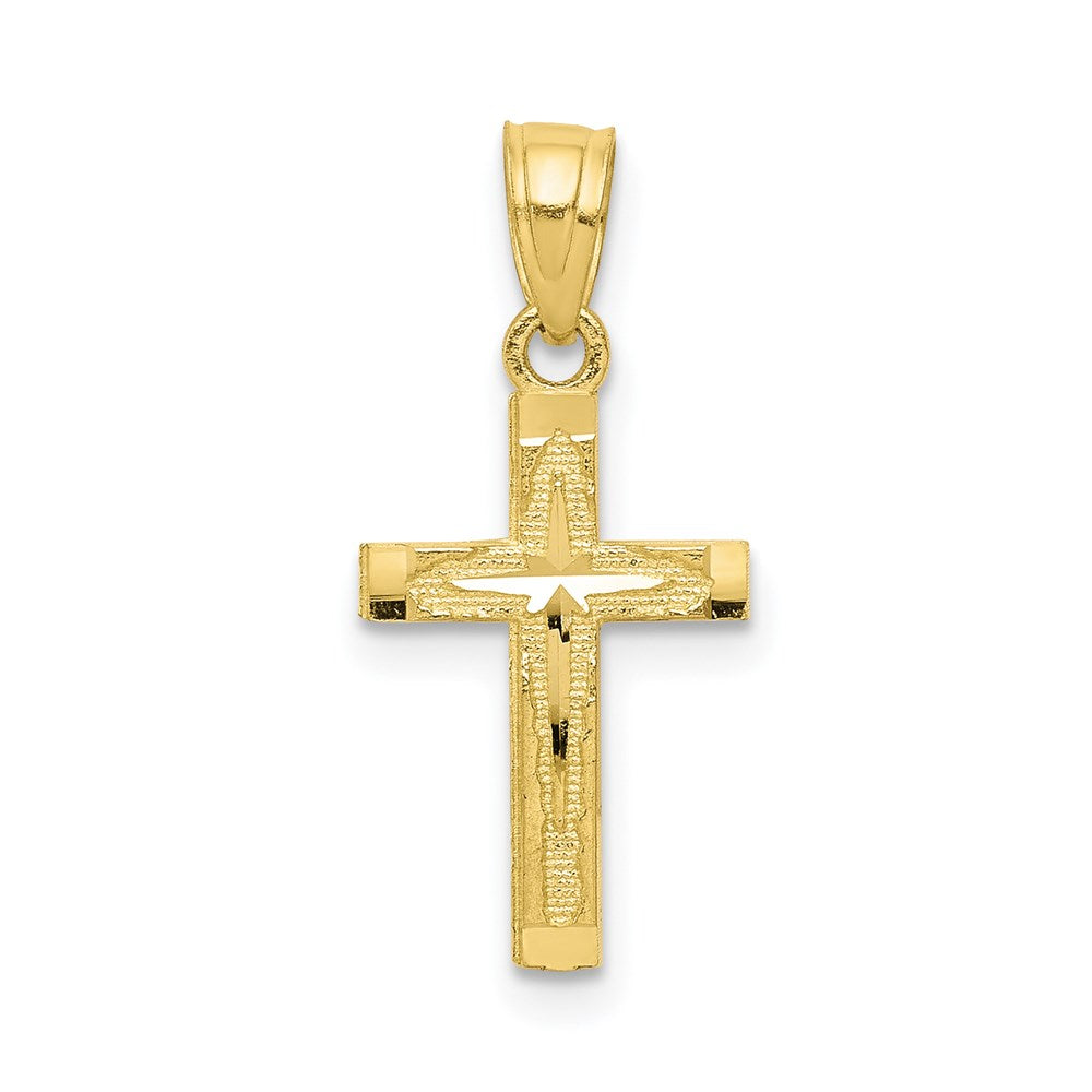 Million Charms 10K Yellow Gold Themed Diamond-Cut Relgious Cross Pendant