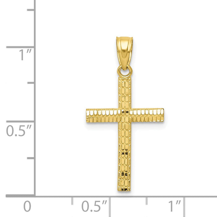 Million Charms 10K Yellow Gold Themed Diamond-Cut Relgious Cross Pendant