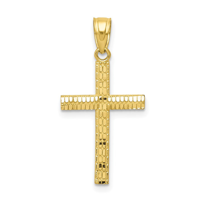 Million Charms 10K Yellow Gold Themed Diamond-Cut Relgious Cross Pendant