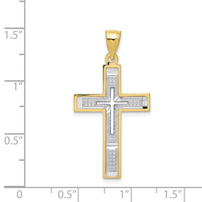 Million Charms 10K Yellow Gold Themed, Rhodium-plated Diamond-Cut Relgious Cross Pendant