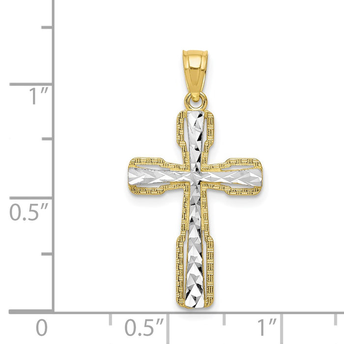 Million Charms 10K Yellow Gold Themed, Rhodium-plated Diamond-Cut Relgious Cross Pendant