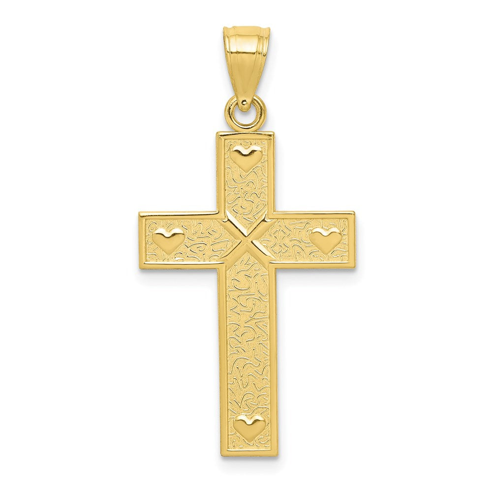 Million Charms 10K Yellow Gold Themed Relgious Cross With God Loves Me On Reverse Pendant