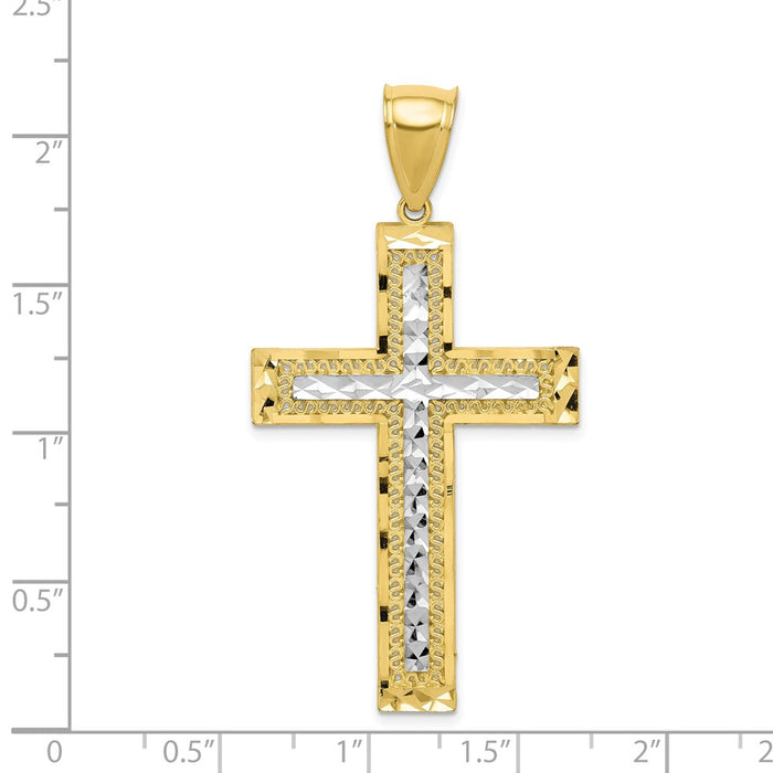 Million Charms 10K Yellow Gold Themed, Rhodium-plated Diamond-Cut Relgious Cross Pendant