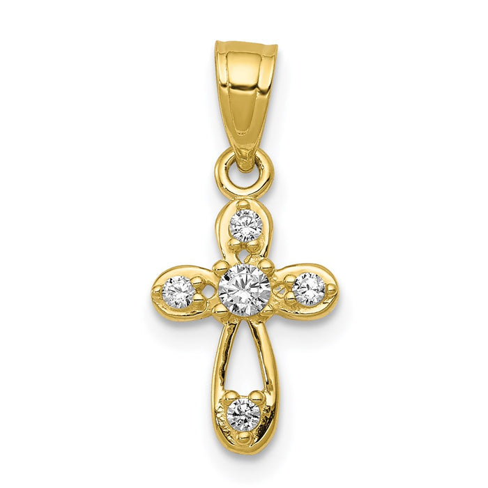 Million Charms 10K Yellow Gold Themed Small (Cubic Zirconia) CZ Relgious Cross Pendant