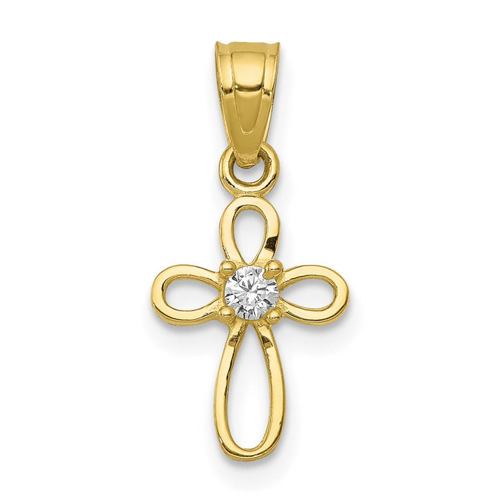 Million Charms 10K Yellow Gold Themed Small (Cubic Zirconia) CZ Relgious Cross Pendant