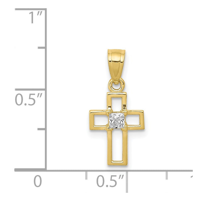 Million Charms 10K Yellow Gold Themed Small (Cubic Zirconia) CZ Relgious Cross Pendant