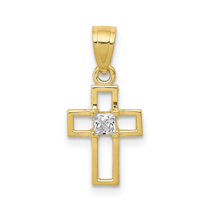 Million Charms 10K Yellow Gold Themed Small (Cubic Zirconia) CZ Relgious Cross Pendant