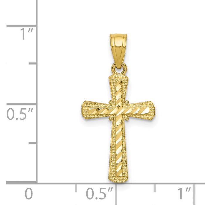 Million Charms 10K Yellow Gold Themed Diamond-Cut Relgious Cross Pendant