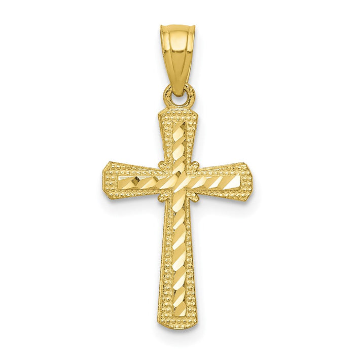 Million Charms 10K Yellow Gold Themed Diamond-Cut Relgious Cross Pendant