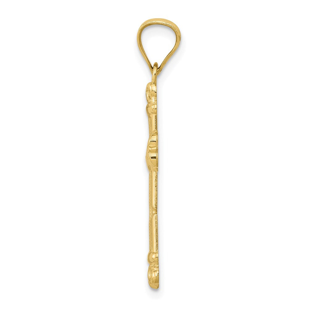 Million Charms 10K Yellow Gold Themed Fleur De Lis Relgious Cross Pendant