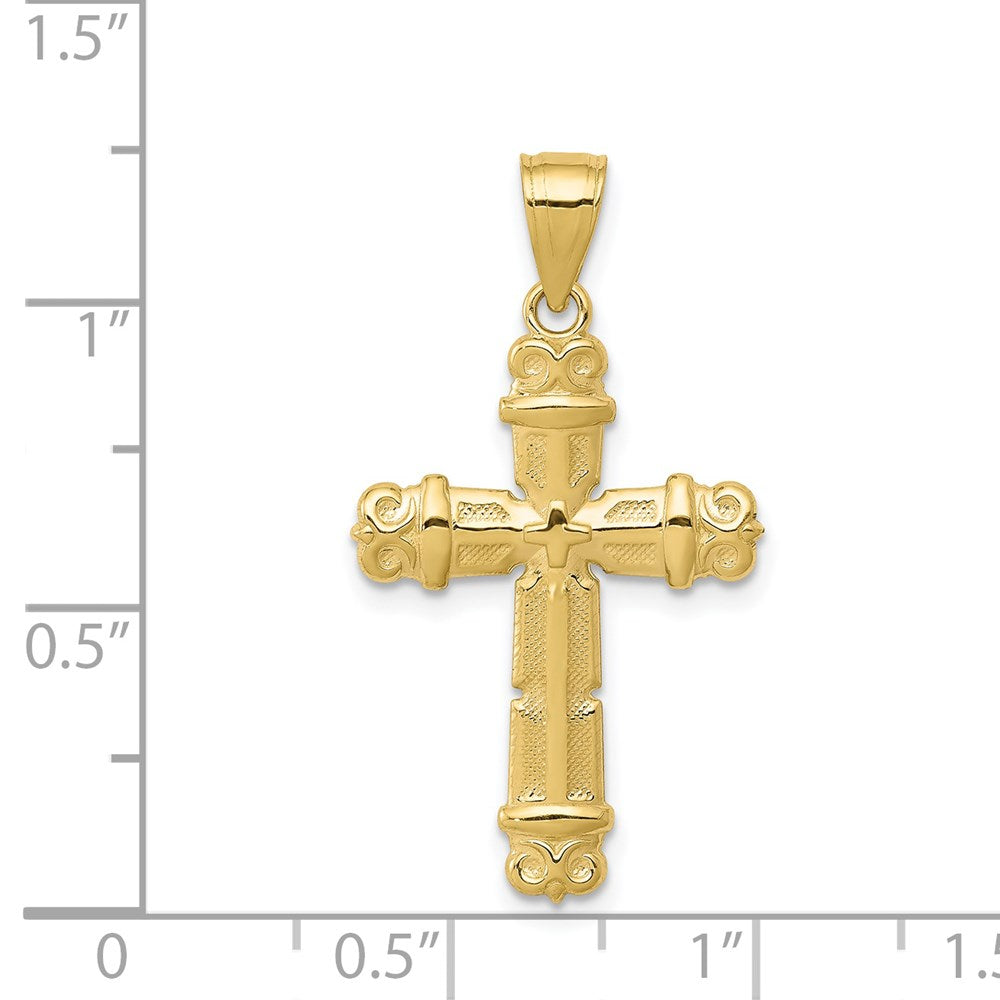 Million Charms 10K Yellow Gold Themed Fleur De Lis Relgious Cross Pendant