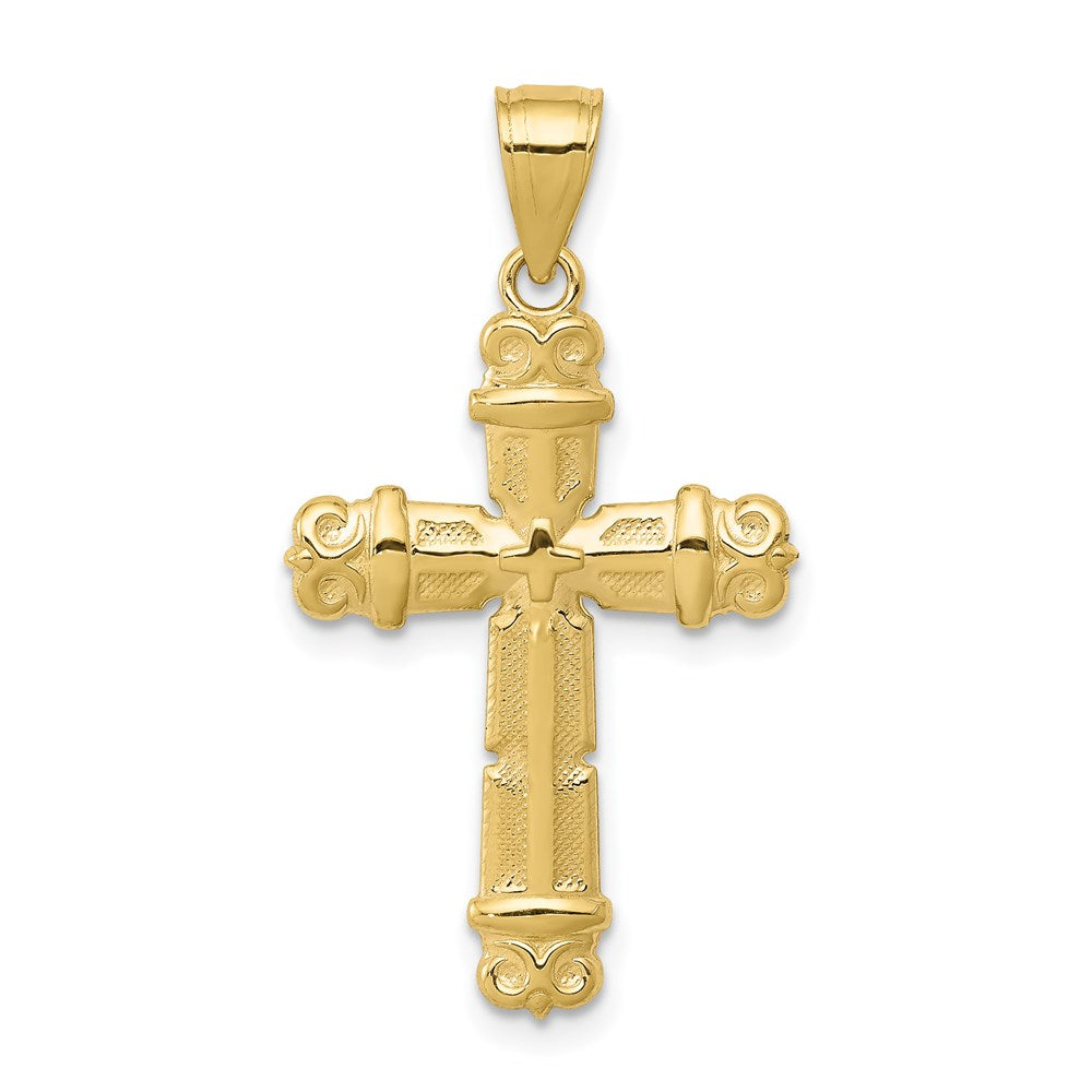 Million Charms 10K Yellow Gold Themed Fleur De Lis Relgious Cross Pendant