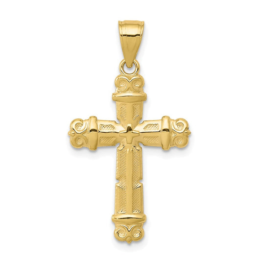 Million Charms 10K Yellow Gold Themed Fleur De Lis Relgious Cross Pendant