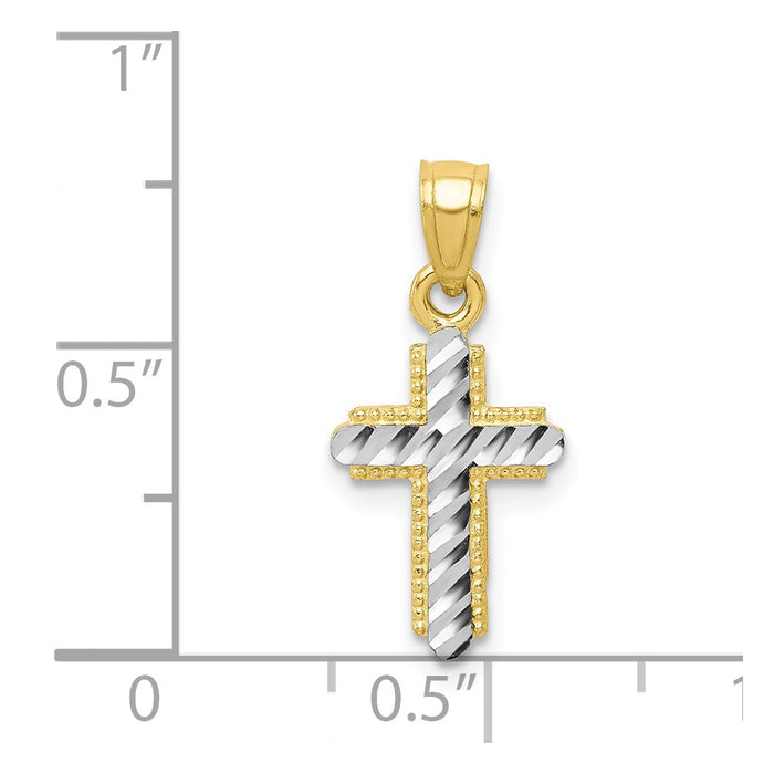 Million Charms 10K Yellow Gold Themed, Rhodium-plated Diamond-Cut Relgious Cross Pendant