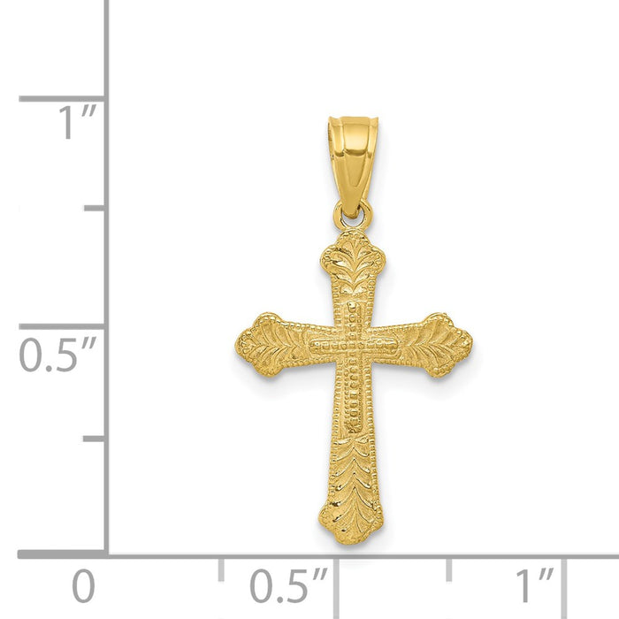 Million Charms 10K Yellow Gold Themed Budded Relgious Cross Pendant