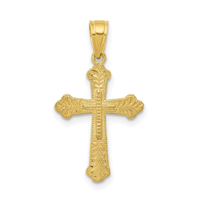 Million Charms 10K Yellow Gold Themed Budded Relgious Cross Pendant