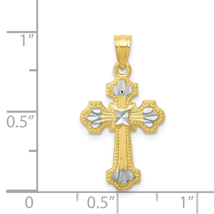 Million Charms 10K Yellow Gold Themed, Rhodium-plated Diamond-Cut Relgious Cross Pendant