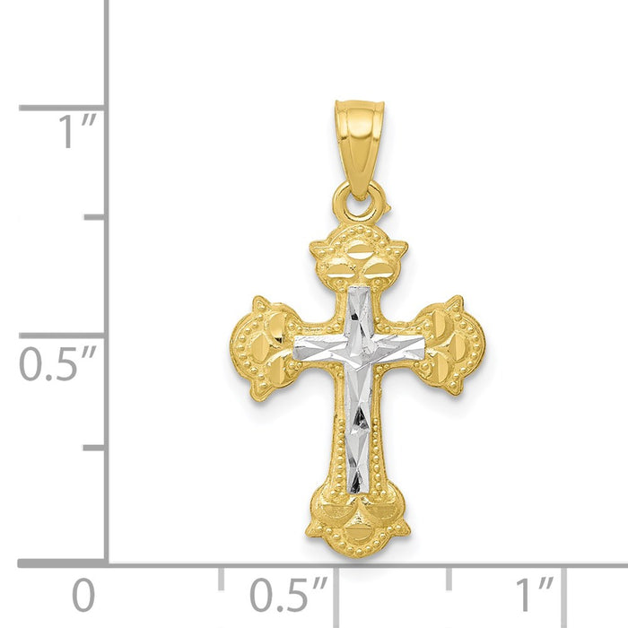 Million Charms 10K Yellow Gold Themed, Rhodium-plated Diamond-Cut Relgious Cross Pendant