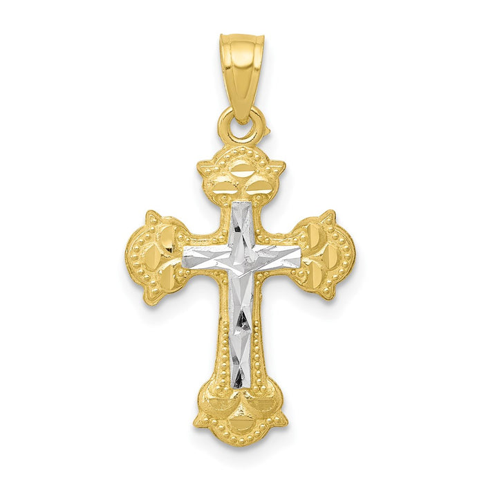 Million Charms 10K Yellow Gold Themed, Rhodium-plated Diamond-Cut Relgious Cross Pendant